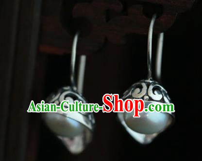 Handmade Chinese Traditional Silver Earrings Jewelry Cheongsam Pearl Ear Accessories Handmade Chinese Traditional Silver Earrings Jewelry Cheongsam Pearl Ear Accessories