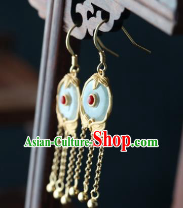 Handmade Chinese Traditional Golden Bells Tassel Earrings Jewelry Cheongsam Jade Ear Accessories Handmade Chinese Traditional Golden Bells Tassel Earrings Jewelry Cheongsam Jade Ear Accessories