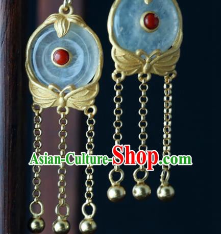 Handmade Chinese Traditional Golden Bells Tassel Earrings Jewelry Cheongsam Jade Ear Accessories Handmade Chinese Traditional Golden Bells Tassel Earrings Jewelry Cheongsam Jade Ear Accessories