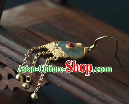 Handmade Chinese Traditional Golden Bells Tassel Earrings Jewelry Cheongsam Jade Ear Accessories Handmade Chinese Traditional Golden Bells Tassel Earrings Jewelry Cheongsam Jade Ear Accessories