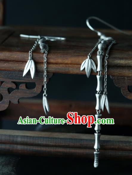 Handmade Chinese Cheongsam Ear Accessories Traditional Silver Bamboo Tassel Earrings Jewelry Handmade Chinese Cheongsam Ear Accessories Traditional Silver Bamboo Tassel Earrings Jewelry