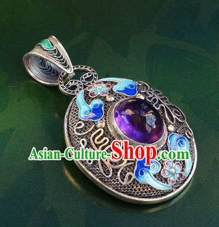 China Handmade Amethyst Silver Necklace Pendant Traditional National Jewelry Accessories China Handmade Amethyst Silver Necklace Pendant Traditional National Jewelry Accessories