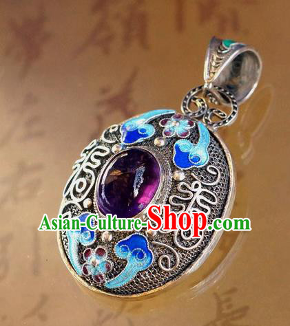 China Handmade Amethyst Silver Necklace Pendant Traditional National Jewelry Accessories China Handmade Amethyst Silver Necklace Pendant Traditional National Jewelry Accessories