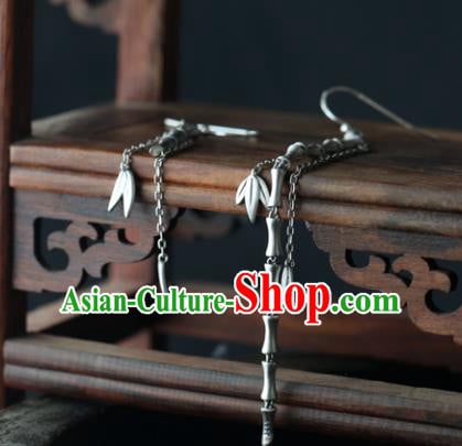 Handmade Chinese Cheongsam Ear Accessories Traditional Silver Bamboo Tassel Earrings Jewelry Handmade Chinese Cheongsam Ear Accessories Traditional Silver Bamboo Tassel Earrings Jewelry