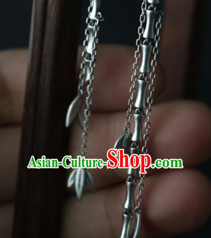 Handmade Chinese Cheongsam Ear Accessories Traditional Silver Bamboo Tassel Earrings Jewelry Handmade Chinese Cheongsam Ear Accessories Traditional Silver Bamboo Tassel Earrings Jewelry