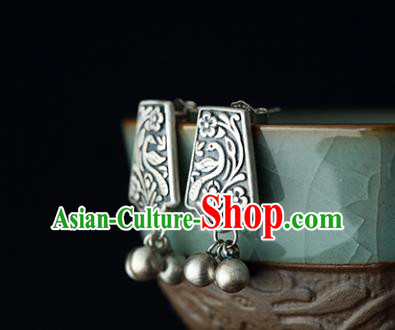 Handmade Chinese Cheongsam Jewelry Ear Accessories Traditional Silver Carving Earrings Handmade Chinese Cheongsam Jewelry Ear Accessories Traditional Silver Carving Earrings