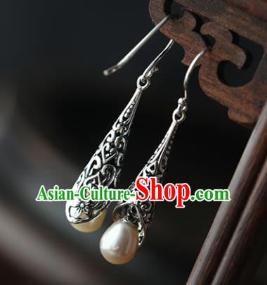 Handmade Chinese Ear Accessories Traditional Silver Carving Earrings Cheongsam Pearl Jewelry Handmade Chinese Ear Accessories Traditional Silver Carving Earrings Cheongsam Pearl Jewelry