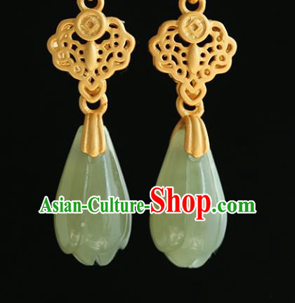 Handmade Chinese Traditional Cheongsam Golden Earrings Jewelry Jade Mangnolia Ear Accessories Handmade Chinese Traditional Cheongsam Golden Earrings Jewelry Jade Mangnolia Ear Accessories