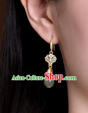 Handmade Chinese Traditional Cheongsam Golden Earrings Jewelry Jade Mangnolia Ear Accessories Handmade Chinese Traditional Cheongsam Golden Earrings Jewelry Jade Mangnolia Ear Accessories