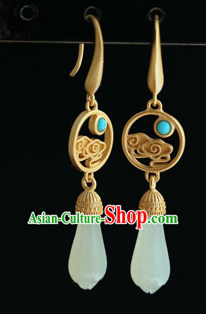 Handmade Chinese Traditional Jewelry Jade Mangnolia Ear Accessories Cheongsam Golden Cloud Earrings Handmade Chinese Traditional Jewelry Jade Mangnolia Ear Accessories Cheongsam Golden Cloud Earrings