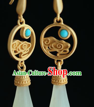Handmade Chinese Traditional Jewelry Jade Mangnolia Ear Accessories Cheongsam Golden Cloud Earrings Handmade Chinese Traditional Jewelry Jade Mangnolia Ear Accessories Cheongsam Golden Cloud Earrings