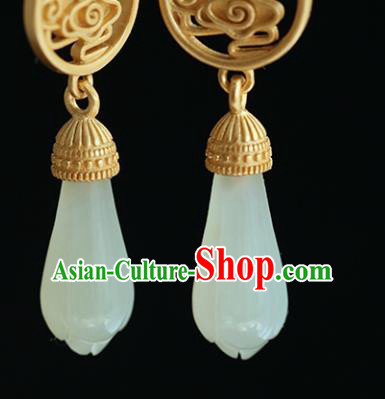 Handmade Chinese Traditional Jewelry Jade Mangnolia Ear Accessories Cheongsam Golden Cloud Earrings Handmade Chinese Traditional Jewelry Jade Mangnolia Ear Accessories Cheongsam Golden Cloud Earrings