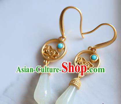 Handmade Chinese Traditional Jewelry Jade Mangnolia Ear Accessories Cheongsam Golden Cloud Earrings Handmade Chinese Traditional Jewelry Jade Mangnolia Ear Accessories Cheongsam Golden Cloud Earrings