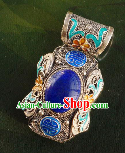 China Traditional National Jewelry Court Accessories Handmade Lapis Silver Necklace Pendant China Traditional National Jewelry Court Accessories Handmade Lapis Silver Necklace Pendant