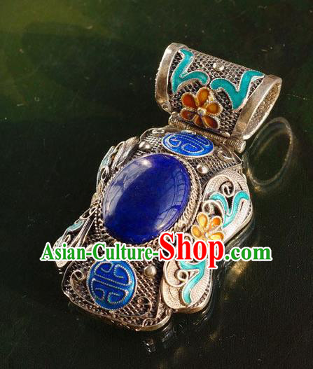 China Traditional National Jewelry Court Accessories Handmade Lapis Silver Necklace Pendant China Traditional National Jewelry Court Accessories Handmade Lapis Silver Necklace Pendant