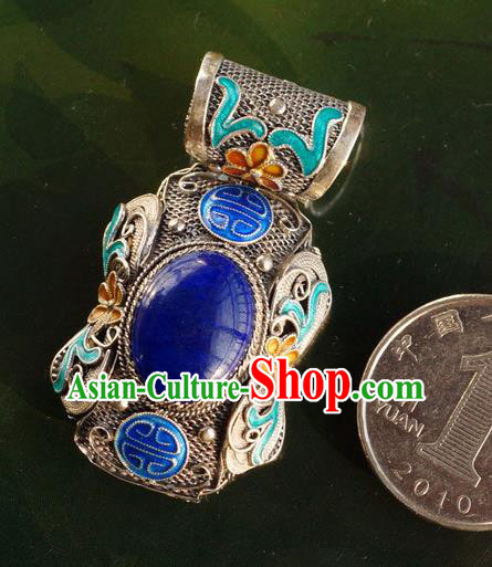 China Traditional National Jewelry Court Accessories Handmade Lapis Silver Necklace Pendant China Traditional National Jewelry Court Accessories Handmade Lapis Silver Necklace Pendant