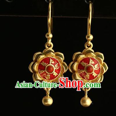 Handmade Chinese Enamel Red Ear Accessories Cheongsam Silver Earrings Traditional Buddhism Mantra Jewelry
