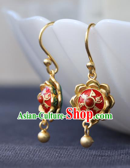 Handmade Chinese Enamel Red Ear Accessories Cheongsam Silver Earrings Traditional Buddhism Mantra Jewelry Handmade Chinese Enamel Red Ear Accessories Cheongsam Silver Earrings Traditional Buddhism Mantra Jewelry