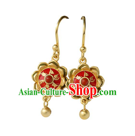 Handmade Chinese Enamel Red Ear Accessories Cheongsam Silver Earrings Traditional Buddhism Mantra Jewelry Handmade Chinese Enamel Red Ear Accessories Cheongsam Silver Earrings Traditional Buddhism Mantra Jewelry