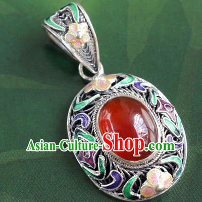 China Traditional National Silver Jewelry Court Cloisonne Accessories Handmade Agate Necklace Pendant