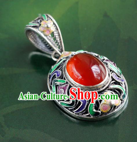 China Traditional National Silver Jewelry Court Cloisonne Accessories Handmade Agate Necklace Pendant China Traditional National Silver Jewelry Court Cloisonne Accessories Handmade Agate Necklace Pendant