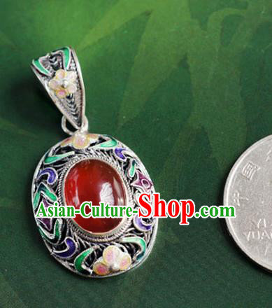 China Traditional National Silver Jewelry Court Cloisonne Accessories Handmade Agate Necklace Pendant China Traditional National Silver Jewelry Court Cloisonne Accessories Handmade Agate Necklace Pendant