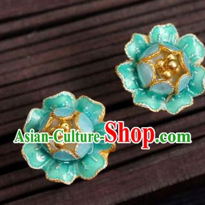 Handmade Chinese Enamel Green Peony Earrings Jewelry Traditional Cheongsam Ear Accessories