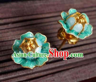 Handmade Chinese Enamel Green Peony Earrings Jewelry Traditional Cheongsam Ear Accessories Handmade Chinese Enamel Green Peony Earrings Jewelry Traditional Cheongsam Ear Accessories