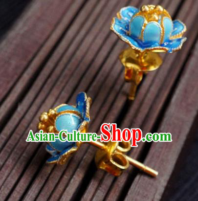 Handmade Chinese Traditional Cheongsam Ear Accessories Enamel Blue Peony Earrings Jewelry Handmade Chinese Traditional Cheongsam Ear Accessories Enamel Blue Peony Earrings Jewelry