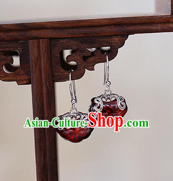 Handmade Chinese Silver Ear Cheongsam Garnet Earrings Traditional Jewelry Accessories Handmade Chinese Silver Ear Cheongsam Garnet Earrings Traditional Jewelry Accessories