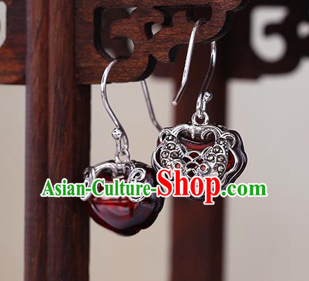 Handmade Chinese Silver Ear Cheongsam Garnet Earrings Traditional Jewelry Accessories Handmade Chinese Silver Ear Cheongsam Garnet Earrings Traditional Jewelry Accessories