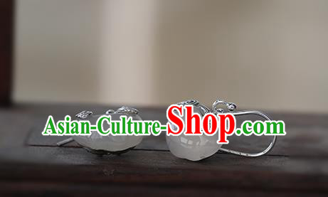 Handmade Chinese Cheongsam White Chalcedony Earrings Traditional Accessories Silver Ear Jewelry Handmade Chinese Cheongsam White Chalcedony Earrings Traditional Accessories Silver Ear Jewelry