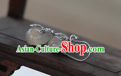 Handmade Chinese Cheongsam White Chalcedony Earrings Traditional Accessories Silver Ear Jewelry Handmade Chinese Cheongsam White Chalcedony Earrings Traditional Accessories Silver Ear Jewelry