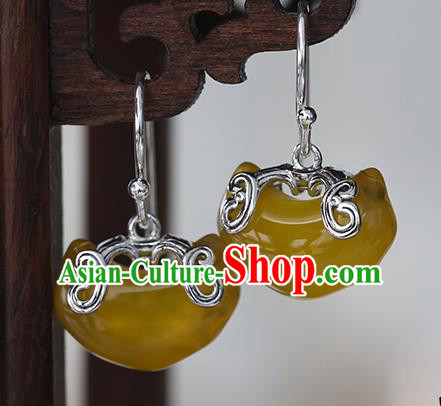 Handmade Chinese Traditional Accessories Silver Ear Jewelry Cheongsam Citrine Earrings Handmade Chinese Traditional Accessories Silver Ear Jewelry Cheongsam Citrine Earrings