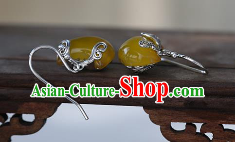 Handmade Chinese Traditional Accessories Silver Ear Jewelry Cheongsam Citrine Earrings Handmade Chinese Traditional Accessories Silver Ear Jewelry Cheongsam Citrine Earrings