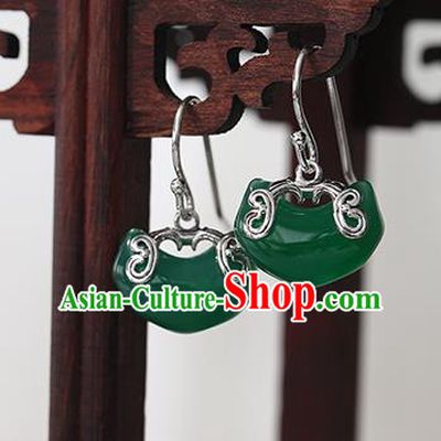 Handmade Chinese Cheongsam Chrysoprase Earrings Traditional Accessories Silver Ear Jewelry