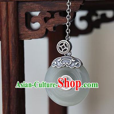 China Handmade Jade Necklace Pendant Classical Silver Accessories Traditional National Necklet Jewelry