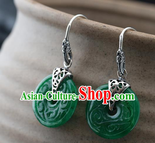 Handmade Chinese Cheongsam Green Jade Carving Earrings Traditional Silver Ear Jewelry Accessories Handmade Chinese Cheongsam Green Jade Carving Earrings Traditional Silver Ear Jewelry Accessories