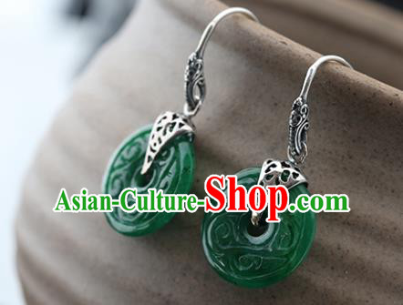 Handmade Chinese Cheongsam Green Jade Carving Earrings Traditional Silver Ear Jewelry Accessories Handmade Chinese Cheongsam Green Jade Carving Earrings Traditional Silver Ear Jewelry Accessories