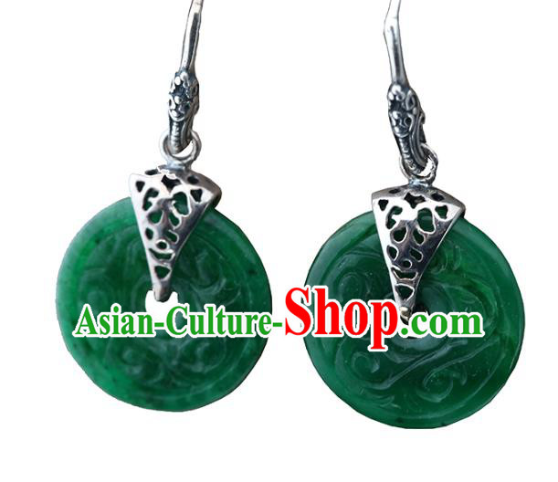 Handmade Chinese Cheongsam Green Jade Carving Earrings Traditional Silver Ear Jewelry Accessories Handmade Chinese Cheongsam Green Jade Carving Earrings Traditional Silver Ear Jewelry Accessories