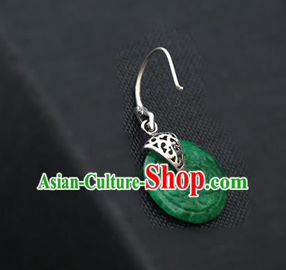 Handmade Chinese Cheongsam Green Jade Carving Earrings Traditional Silver Ear Jewelry Accessories Handmade Chinese Cheongsam Green Jade Carving Earrings Traditional Silver Ear Jewelry Accessories