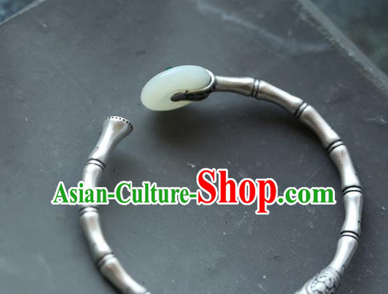 China Handmade Silver Carving Bamboo Bangle Jewelry Jade Accessories Traditional National Bracelet China Handmade Silver Carving Bamboo Bangle Jewelry Jade Accessories Traditional National Bracelet