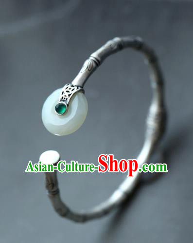 China Handmade Silver Carving Bamboo Bangle Jewelry Jade Accessories Traditional National Bracelet China Handmade Silver Carving Bamboo Bangle Jewelry Jade Accessories Traditional National Bracelet