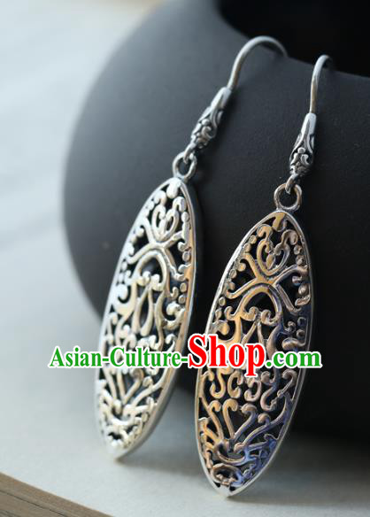 Handmade Chinese Ethnic Earrings Traditional Silver Carving Ear Jewelry Accessories Handmade Chinese Ethnic Earrings Traditional Silver Carving Ear Jewelry Accessories