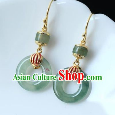 Handmade Chinese Jade Earrings Traditional Ear Jewelry Silver Accessories