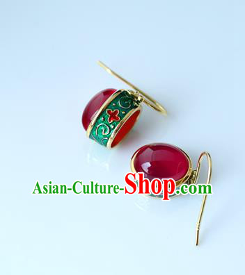 Handmade Chinese Enamel Earrings Traditional Ear Jewelry Red Corundum Accessories Handmade Chinese Enamel Earrings Traditional Ear Jewelry Red Corundum Accessories