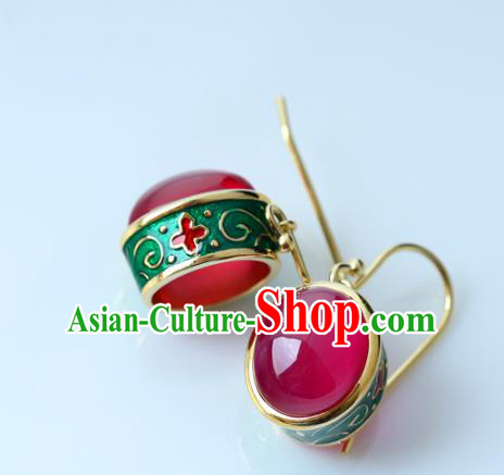 Handmade Chinese Enamel Earrings Traditional Ear Jewelry Red Corundum Accessories Handmade Chinese Enamel Earrings Traditional Ear Jewelry Red Corundum Accessories