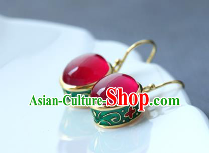 Handmade Chinese Enamel Earrings Traditional Ear Jewelry Red Corundum Accessories Handmade Chinese Enamel Earrings Traditional Ear Jewelry Red Corundum Accessories