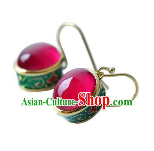 Handmade Chinese Enamel Earrings Traditional Ear Jewelry Red Corundum Accessories Handmade Chinese Enamel Earrings Traditional Ear Jewelry Red Corundum Accessories