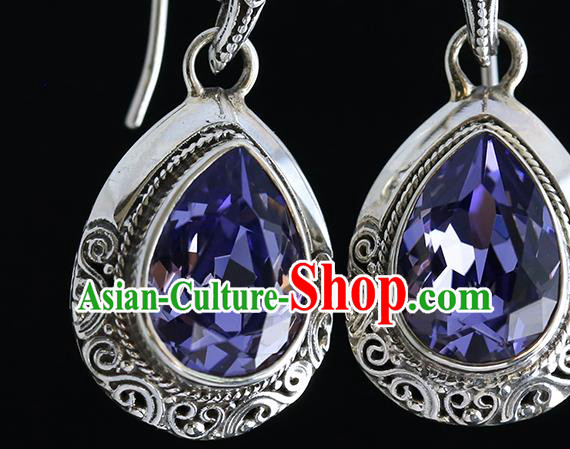 Handmade Chinese Traditional Silver Ear Jewelry Eardrop Accessories Amethyst Earrings Handmade Chinese Traditional Silver Ear Jewelry Eardrop Accessories Amethyst Earrings